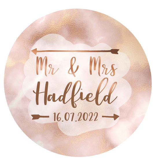 Personalised Mr and Mrs wedding date! Ideal wedding favours! 24 @ 45mm matt circle stickers
