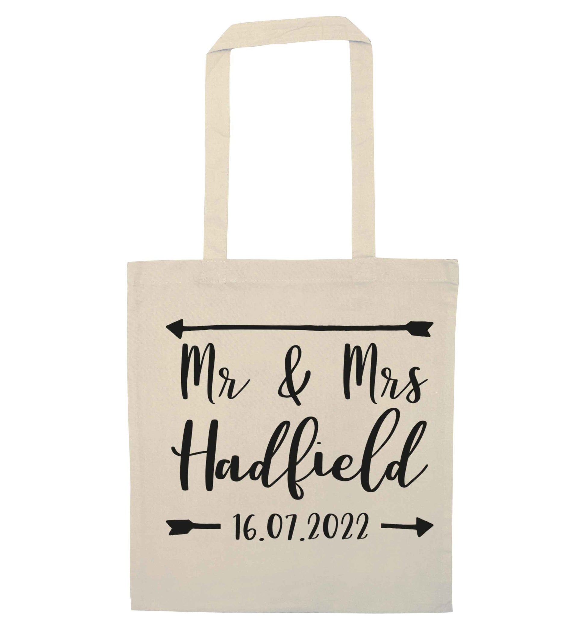 Personalised Mr and Mrs wedding date! Ideal wedding favours! natural tote bag