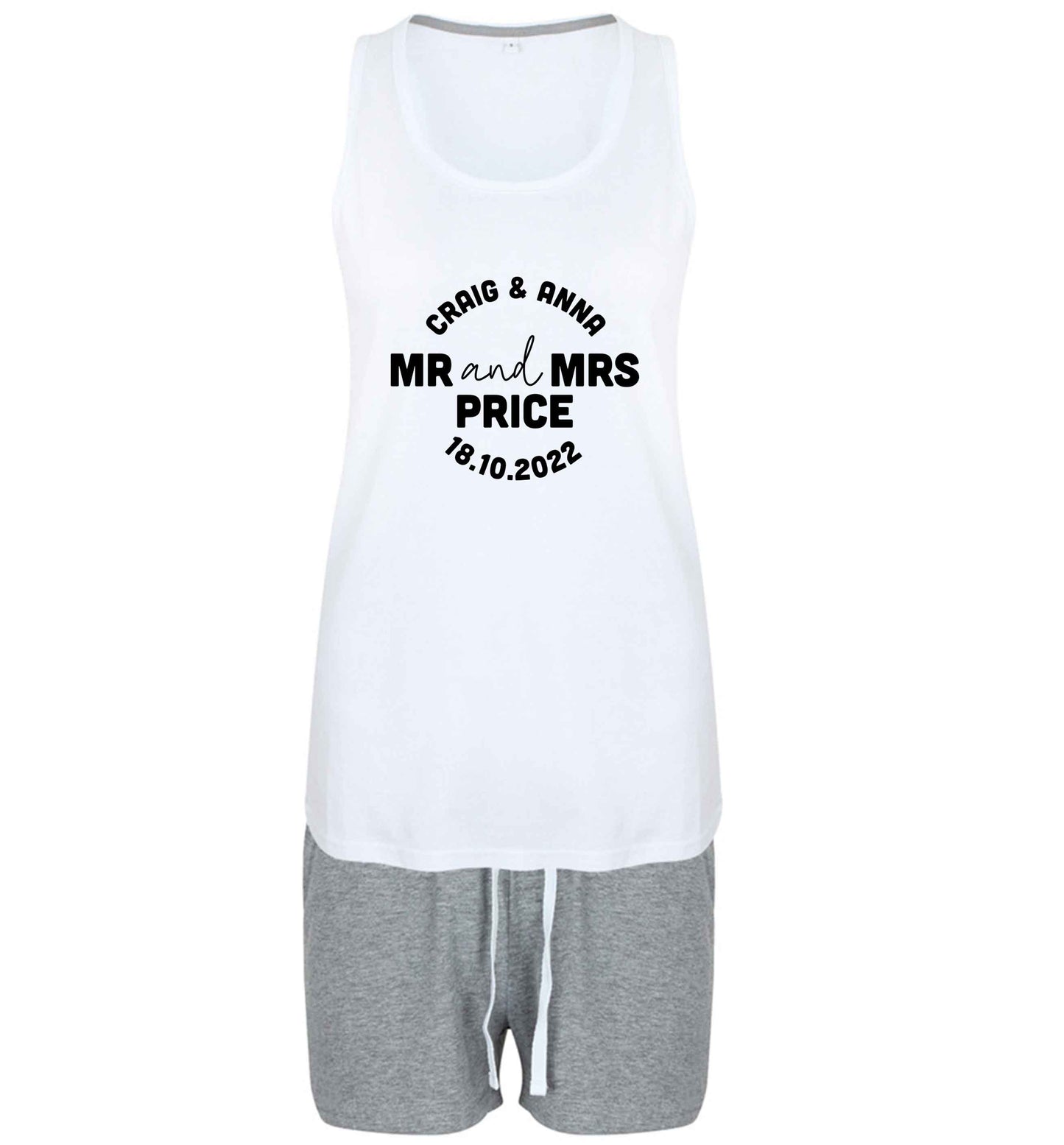 Personalised Mr and Mrs wedding and date! Ideal wedding favours! size XL women's pyjama shorts set in pink 