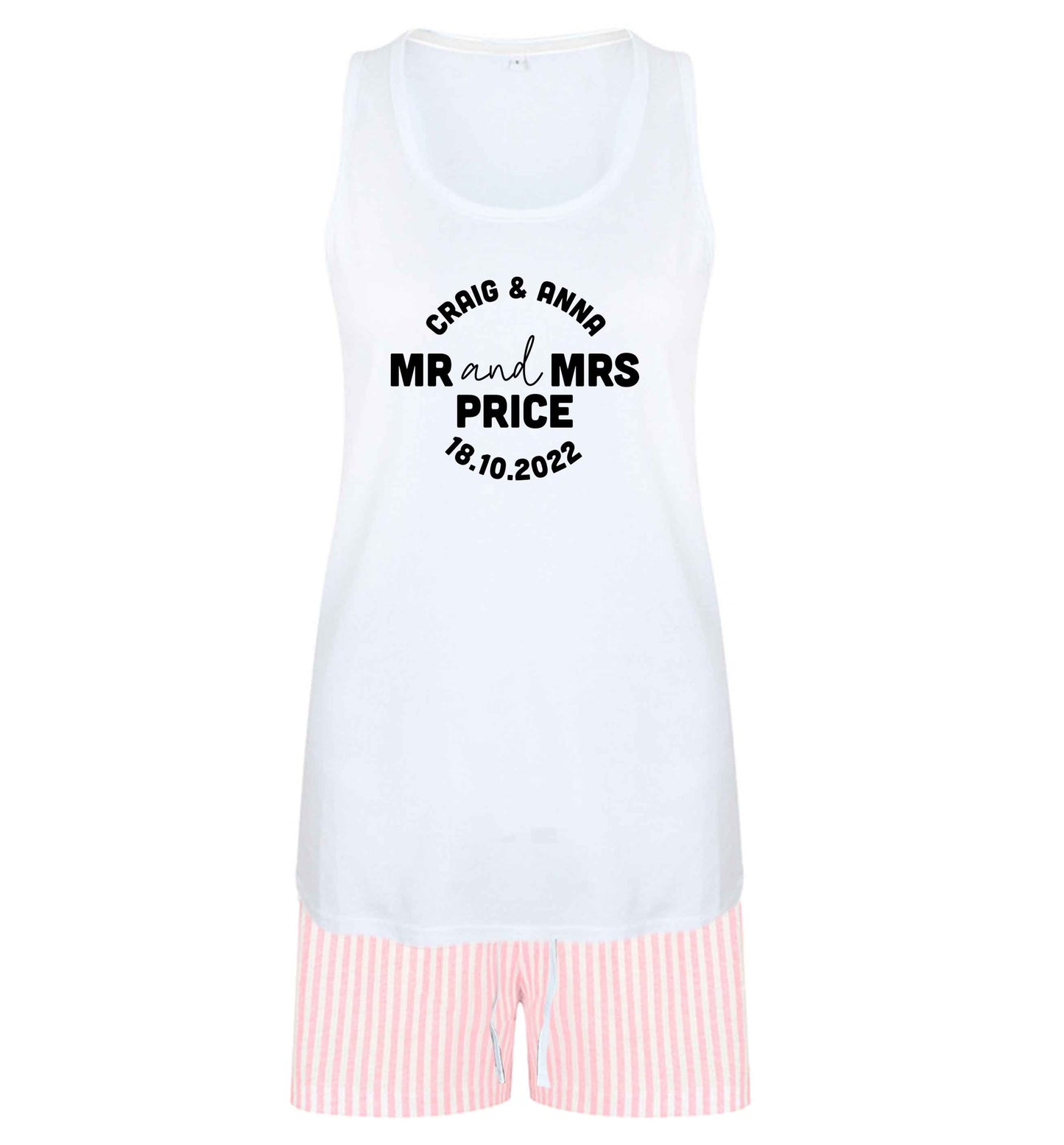 Personalised Mr and Mrs wedding and date! Ideal wedding favours! size XL women's pyjama shorts set in pink 