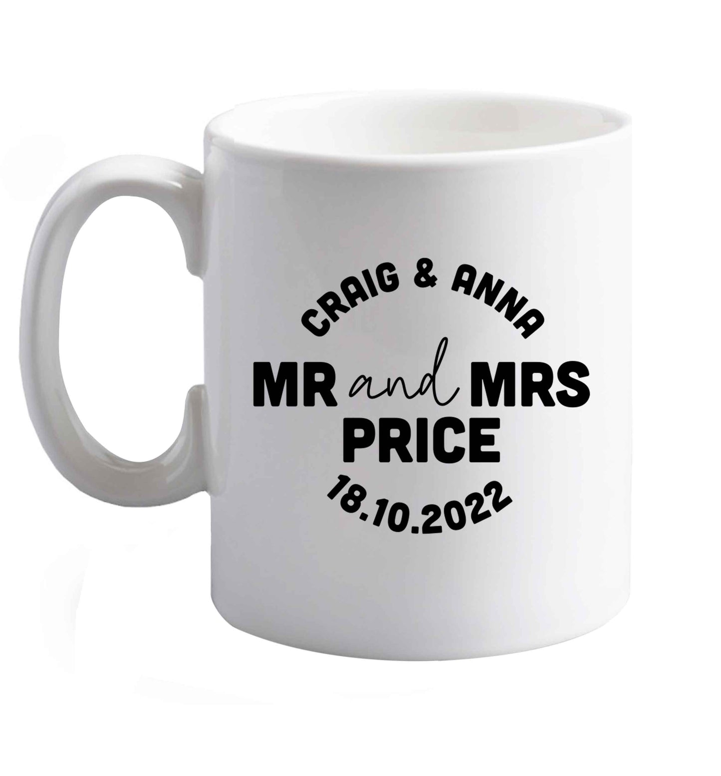 10 oz Personalised Mr and Mrs wedding and date! Ideal wedding favours!   ceramic mug right handed