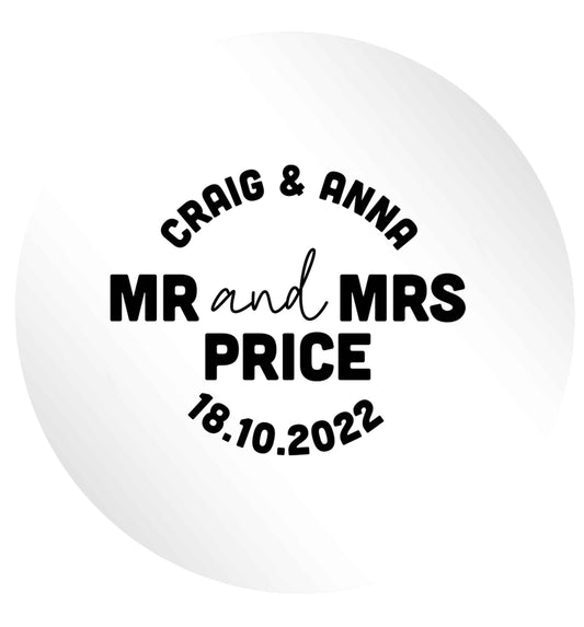 Personalised Mr and Mrs wedding and date! Ideal wedding favours! 24 @ 45mm matt circle stickers
