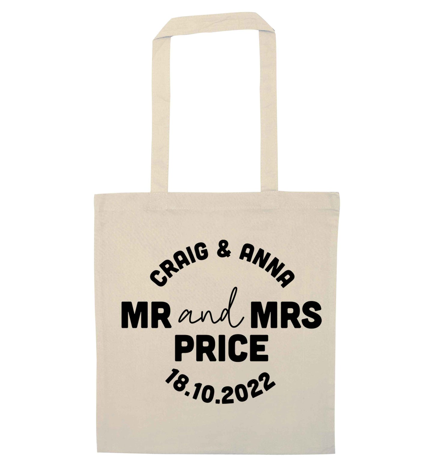 Personalised Mr and Mrs wedding and date! Ideal wedding favours! natural tote bag