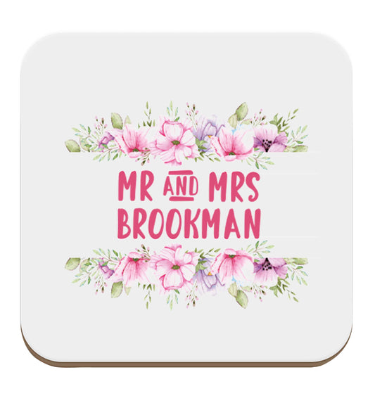 Personalised Mr and Mrs wedding and date! Ideal wedding favours! set of four coasters