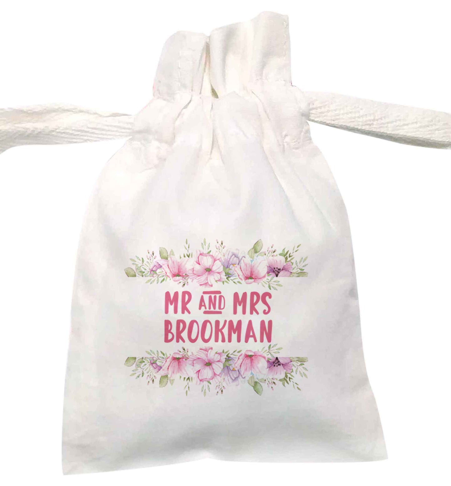 Pink Floral Personalised Wedding Date and Name  | XS - L | Pouch / Drawstring bag / Sack | Organic Cotton | Bulk discounts available!