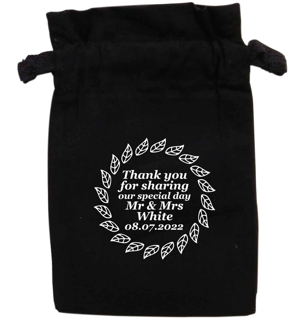 Thank you for sharing our special day Mr and Mrs leaf wreath | XS - L | Pouch / Drawstring bag / Sack | Organic Cotton | Bulk discounts available!