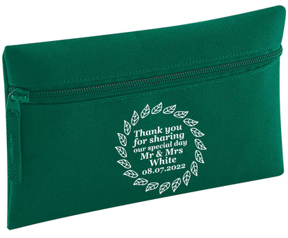 Thank you for sharing our special day Mr and Mrs leaf wreath | Pencil Case