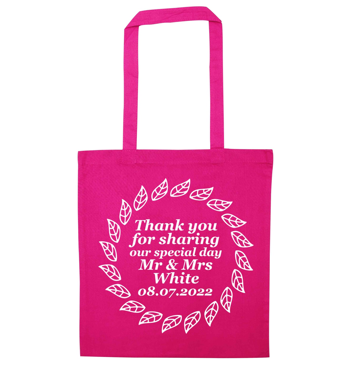 Personalised wedding thank you's Mr and Mrs wedding and date! Ideal wedding favours! pink tote bag
