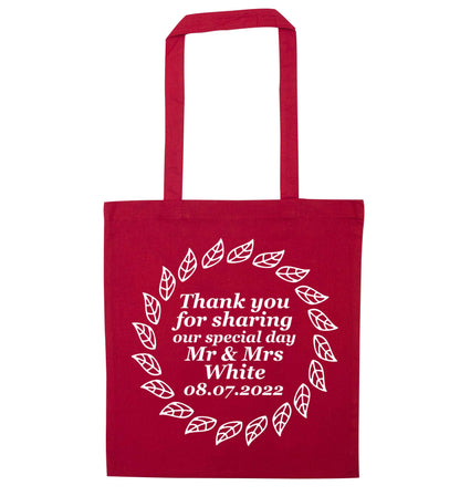 Personalised wedding thank you's Mr and Mrs wedding and date! Ideal wedding favours! red tote bag
