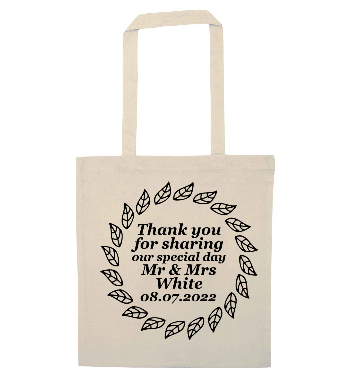 Personalised wedding thank you's Mr and Mrs wedding and date! Ideal wedding favours! natural tote bag