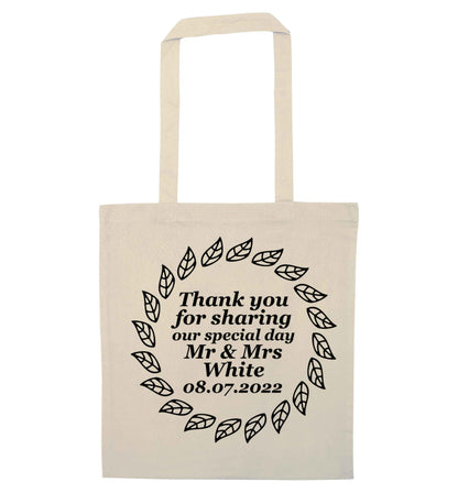 Personalised wedding thank you's Mr and Mrs wedding and date! Ideal wedding favours! natural tote bag