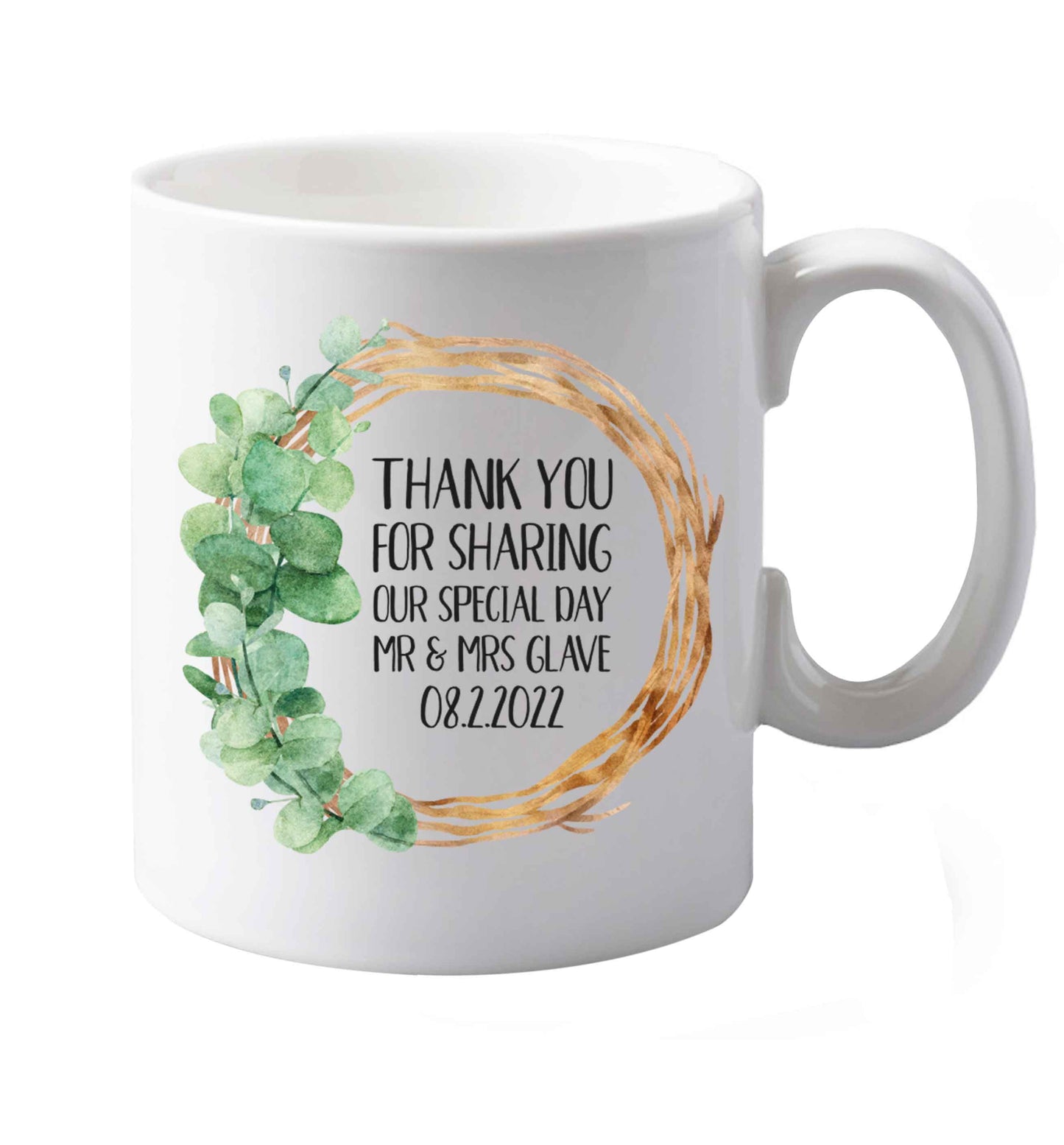 10 oz Personalised wedding thank you's Mr and Mrs wedding and date! Ideal wedding favours!   ceramic mug both sides