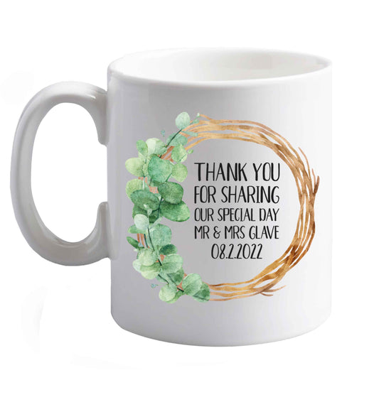 10 oz Personalised wedding thank you's Mr and Mrs wedding and date! Ideal wedding favours!   ceramic mug right handed
