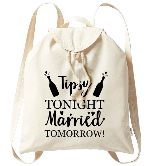 Personalised wedding thank you's Mr and Mrs wedding and date! Ideal wedding favours! organic cotton backpack tote with wooden buttons in natural