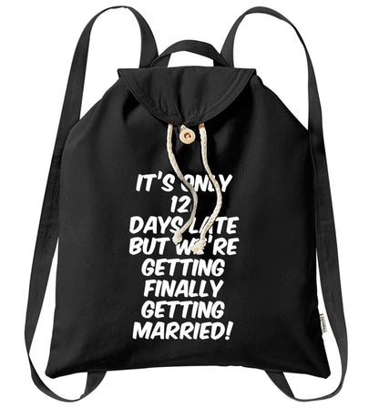 Personalised wedding thank you's Mr and Mrs wedding and date! Ideal wedding favours! organic cotton backpack tote with wooden buttons in black