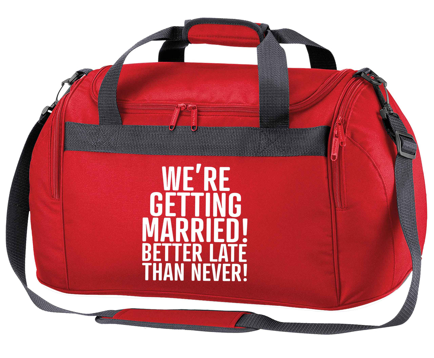 Always the bridesmaid but never the bride? Until now! red holdall / duffel bag