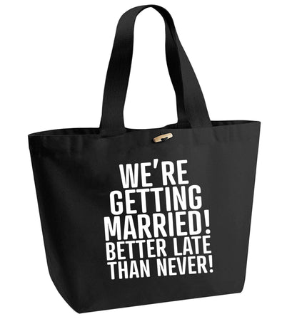 Always the bridesmaid but never the bride? Until now! organic cotton premium tote bag with wooden toggle in black