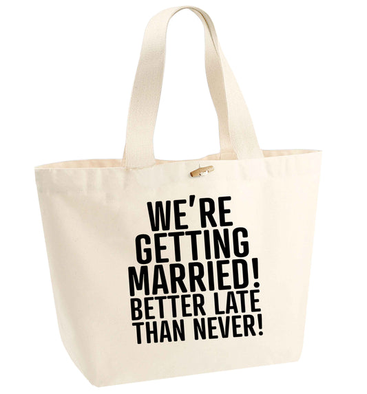 Always the bridesmaid but never the bride? Until now! organic cotton premium tote bag with wooden toggle in natural