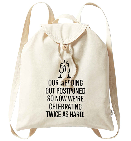 Postponed wedding? Sounds like an excuse to party twice as hard!  organic cotton backpack tote with wooden buttons in natural