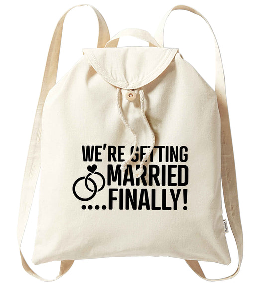 It's been a long wait but it's finally happening! Let everyone know you're celebrating your big day soon! organic cotton backpack tote with wooden buttons in natural
