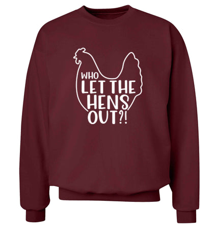 Who let the hens out adult's unisex maroon sweater 2XL