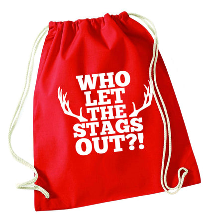 Who let the stags out red drawstring bag 