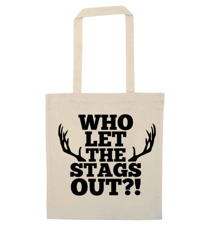 Who let the stags out natural tote bag
