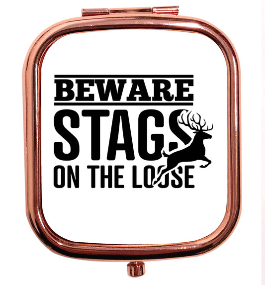 Beware stags on the loose rose gold square pocket mirror