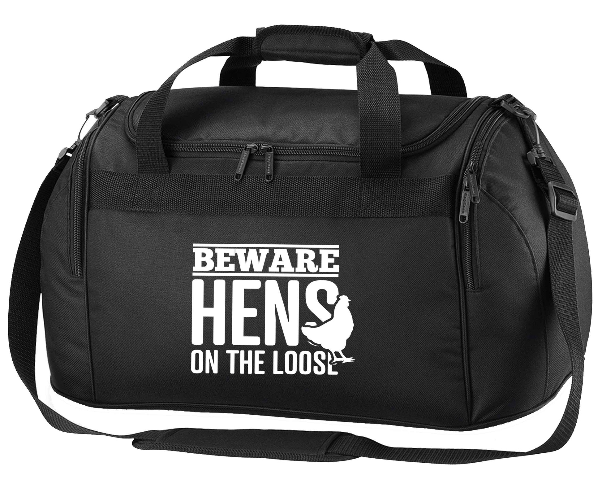 Beware hens on the loose black holdall / duffel bag