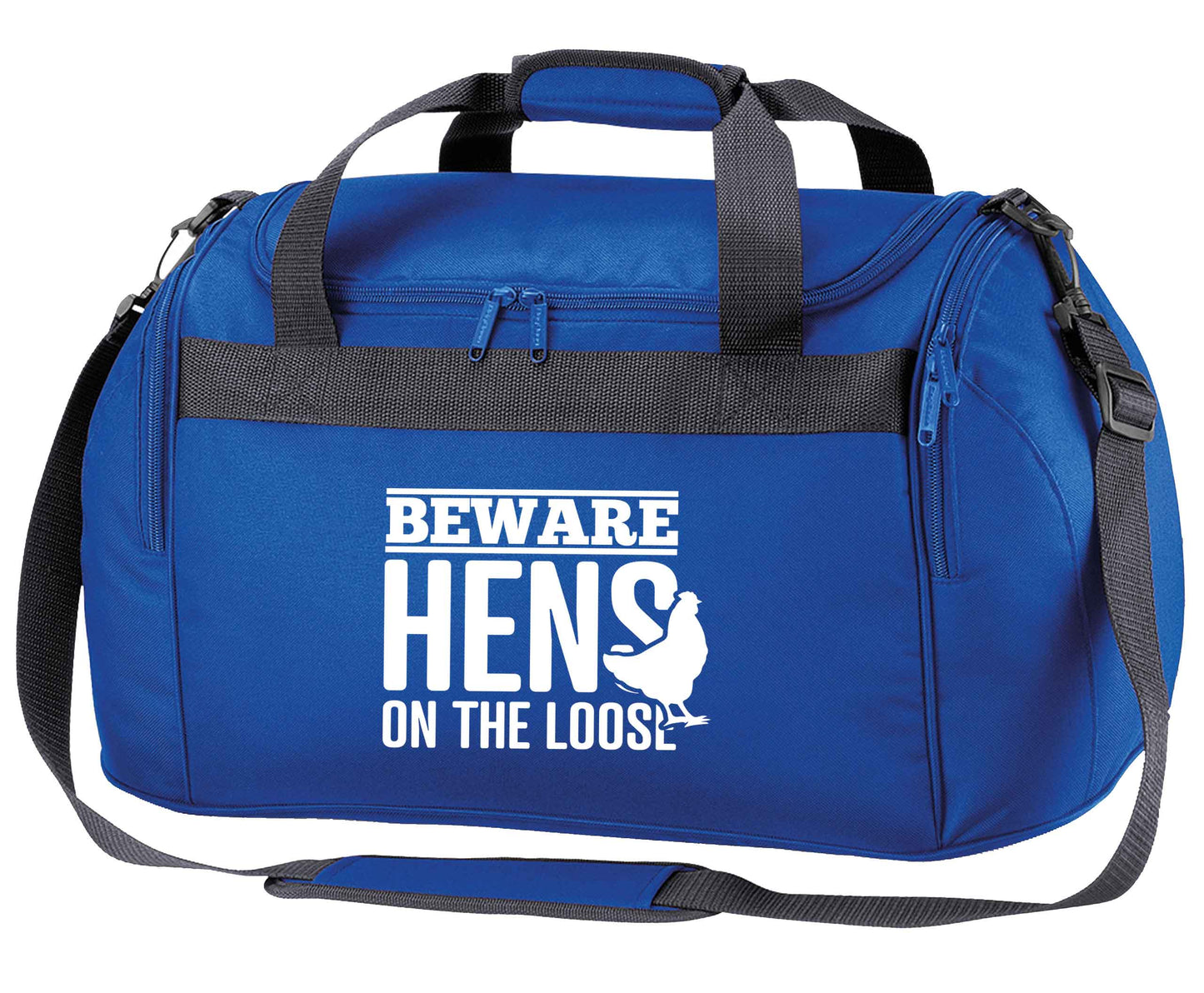 Beware hens on the loose royal blue holdall / duffel bag