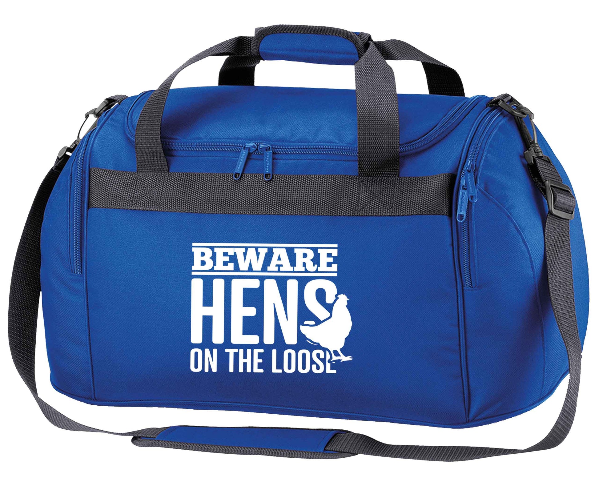 Beware hens on the loose royal blue holdall / duffel bag
