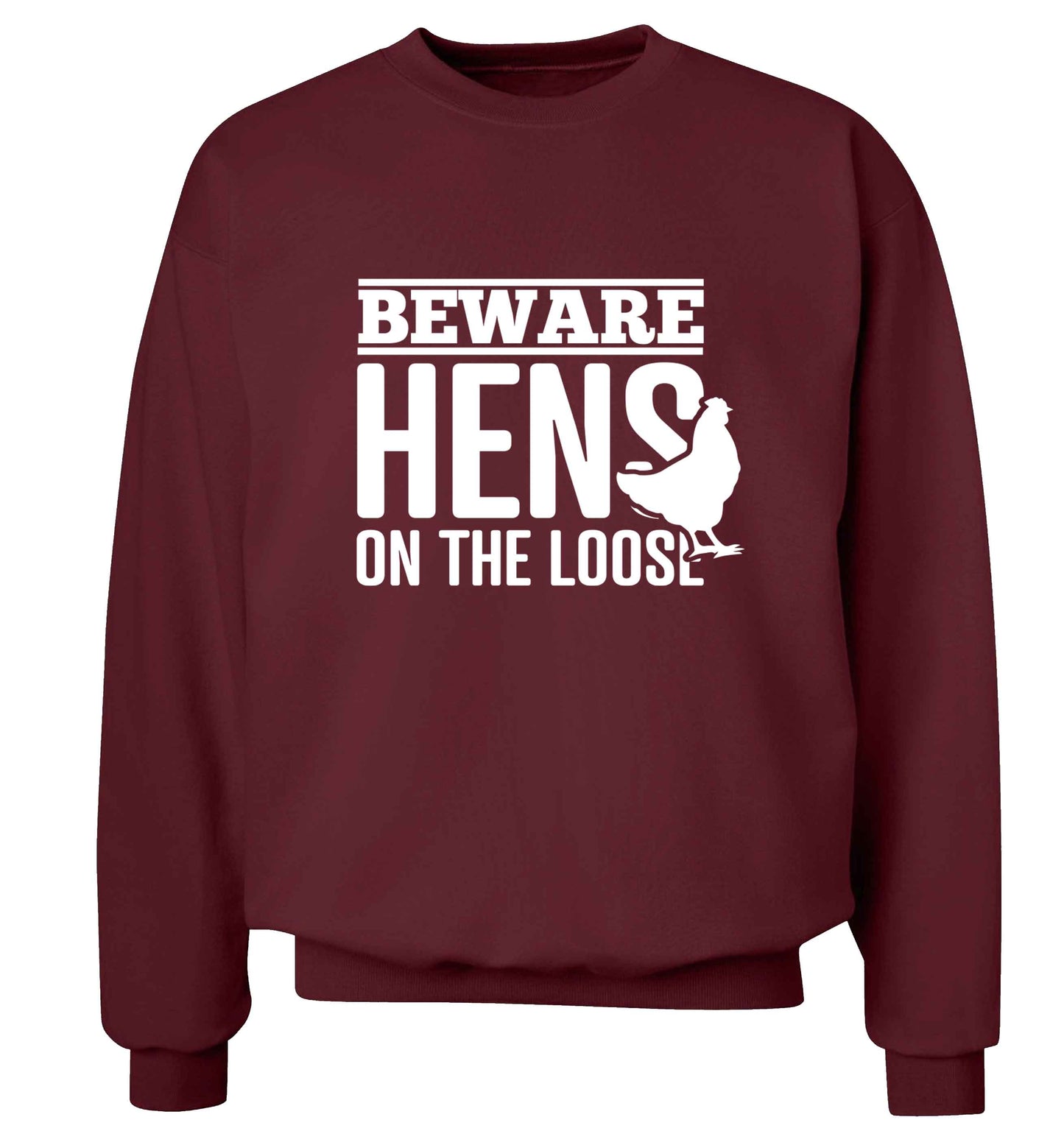 Beware hens on the loose adult's unisex maroon sweater 2XL