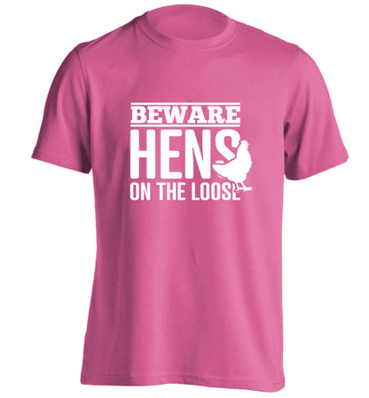Beware hens on the loose adults unisex pink Tshirt 2XL