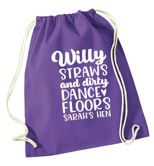 Willy straws and dirty dance floors purple drawstring bag