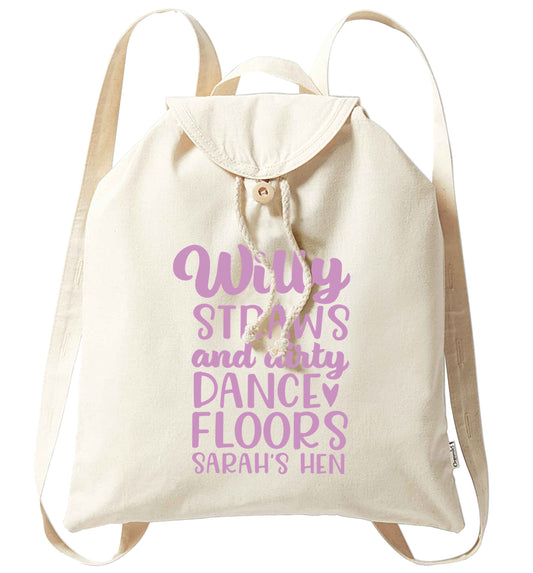 Willy straws and dirty dance floors organic cotton backpack tote with wooden buttons in natural