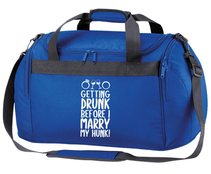Getting drunk before I marry my hunk royal blue holdall / duffel bag