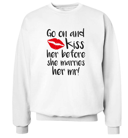 Kiss her before she marries her mr! adult's unisex white sweater 2XL