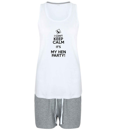 I can't keep calm it's my hen party size XL women's pyjama shorts set in pink 