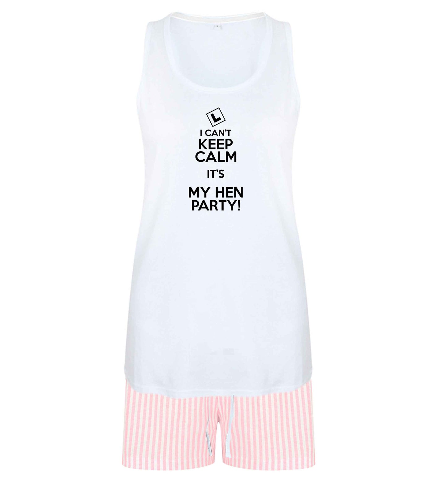 I can't keep calm it's my hen party size XL women's pyjama shorts set in pink 