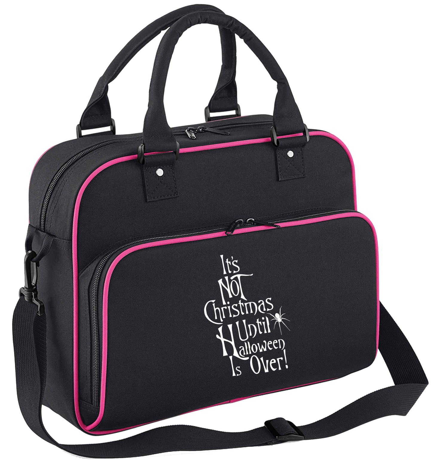 It's not Christmas until Halloween is over children's dance bag black with pink detail