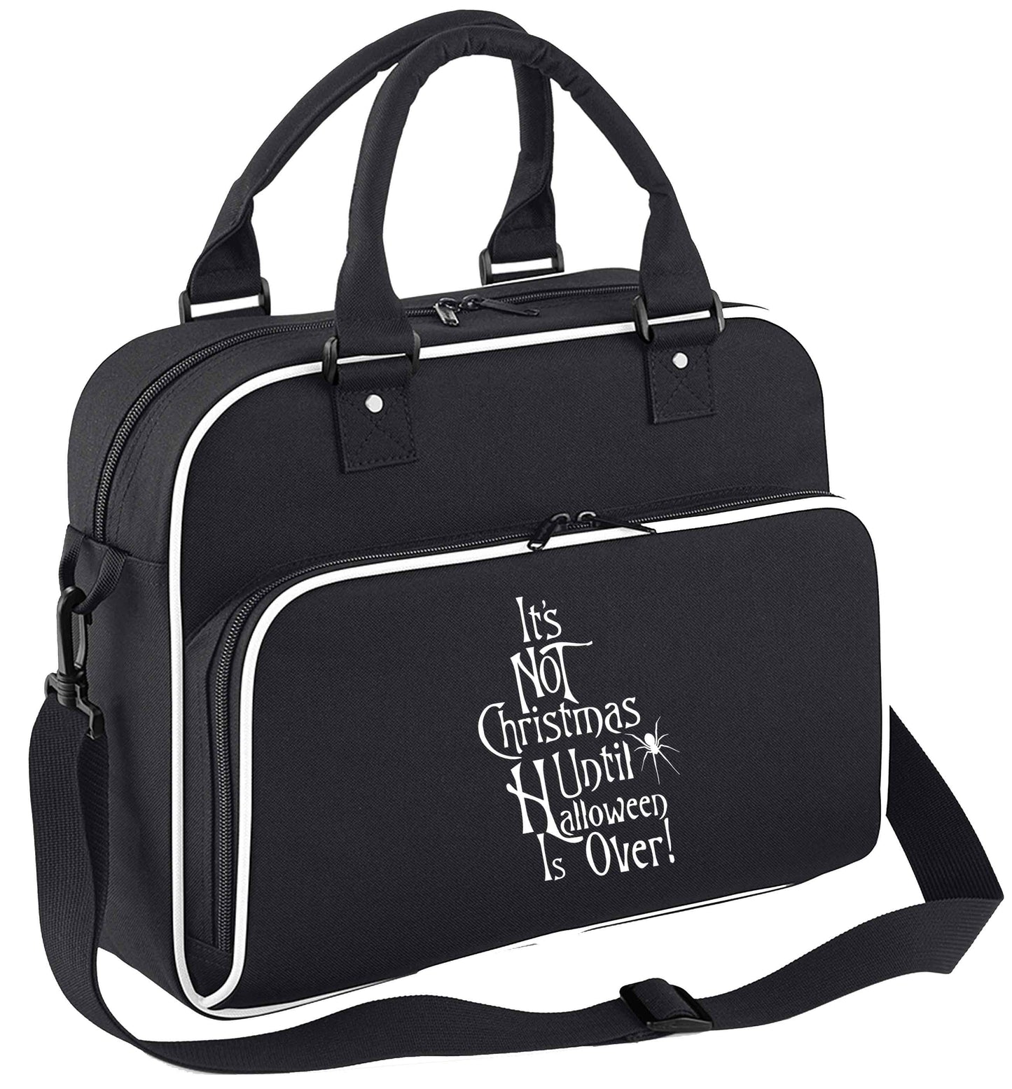 It's not Christmas until Halloween is over children's dance bag black with white detail