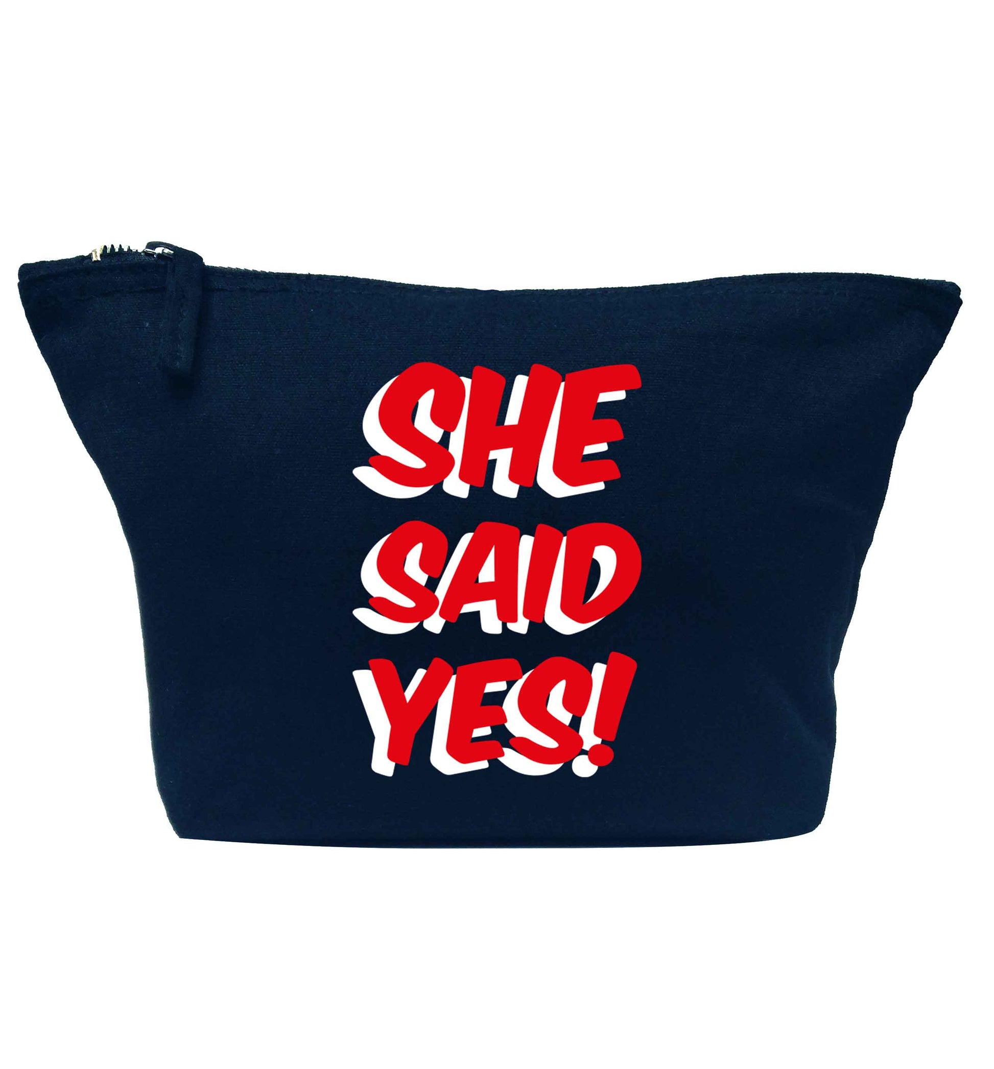She said yes navy makeup bag