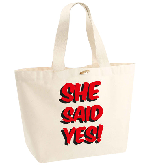 She said yes organic cotton premium tote bag with wooden toggle in natural