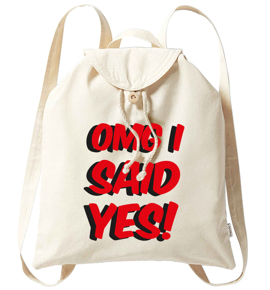 Omg I said yes organic cotton backpack tote with wooden buttons in natural