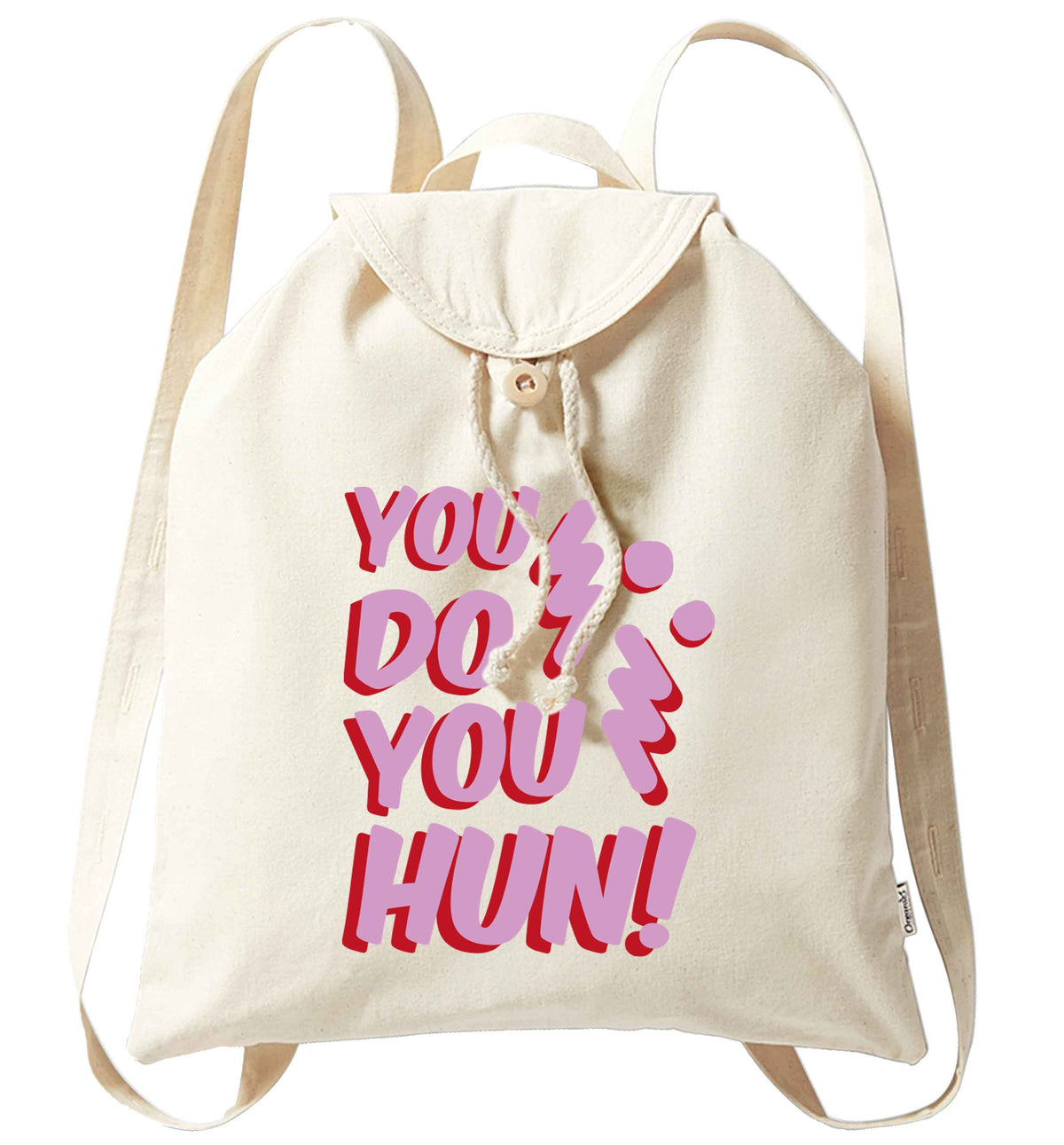 You do you hun organic cotton backpack tote with wooden buttons in natural
