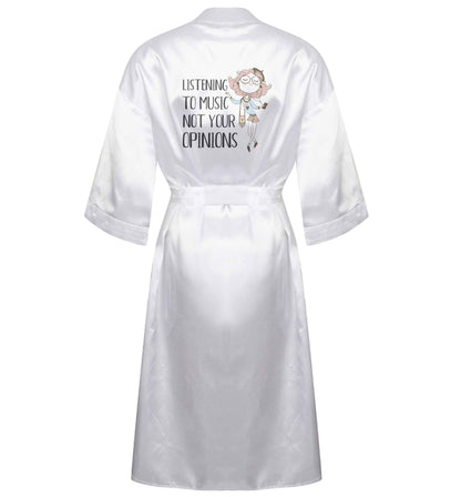Listening to music not your opinions illustration XL/XXL white ladies dressing gown size 16/18