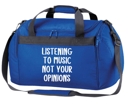 Listening to music not your opinions royal blue holdall / duffel bag