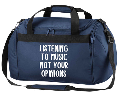 Listening to music not your opinions navy holdall / duffel bag