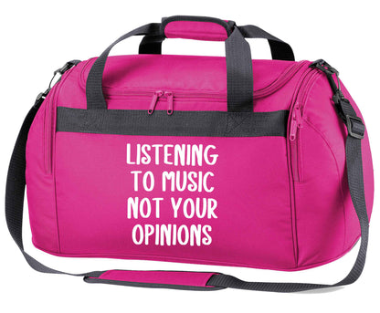 Listening to music not your opinions pink holdall / duffel bag