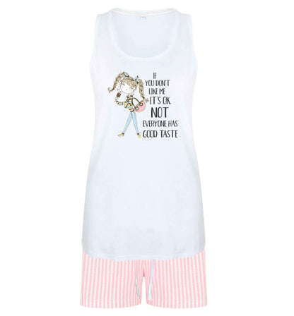 If you don't like me it's ok not everyone has good taste illustration size XL women's pyjama shorts set in pink 